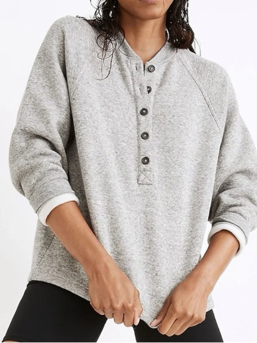 Madewell Women's Grey Henley Button Up Sweatshirt - Casual Pullover